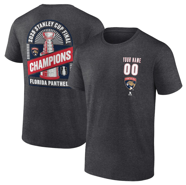 Men's Charcoal Florida Panthers Custom 2025 Stanley Cup Champions T-Shirt